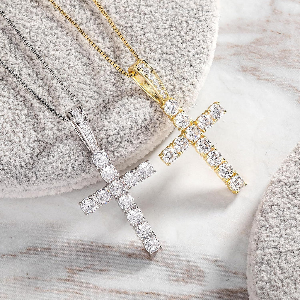 YOSZO Cross Necklace for Women Sterling Silver Necklace Gold Cross Necklace Iced out Cubic Zirconia Cross Chain for Men Cross Pendant with 20” Stainless Box Chain