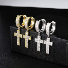 Cargar imagen en el visor de la galería, YOSZO Cross Hoop Dangle Earrings 925 Sterling Silver 5A+ Cubic Zirconia 14K Gold Hypoallergenic Cross Hoop Cuff Huggie Drop Earrings For Men Women