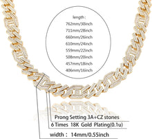 Load image into Gallery viewer, YOSZO Hip Hop 6 Times 14k Gold Plated 14mm Miami Cuban Link Chains Necklace Iced Out Paved Bling Drip Sharp Edge Cuban with Baguette CZ for Men