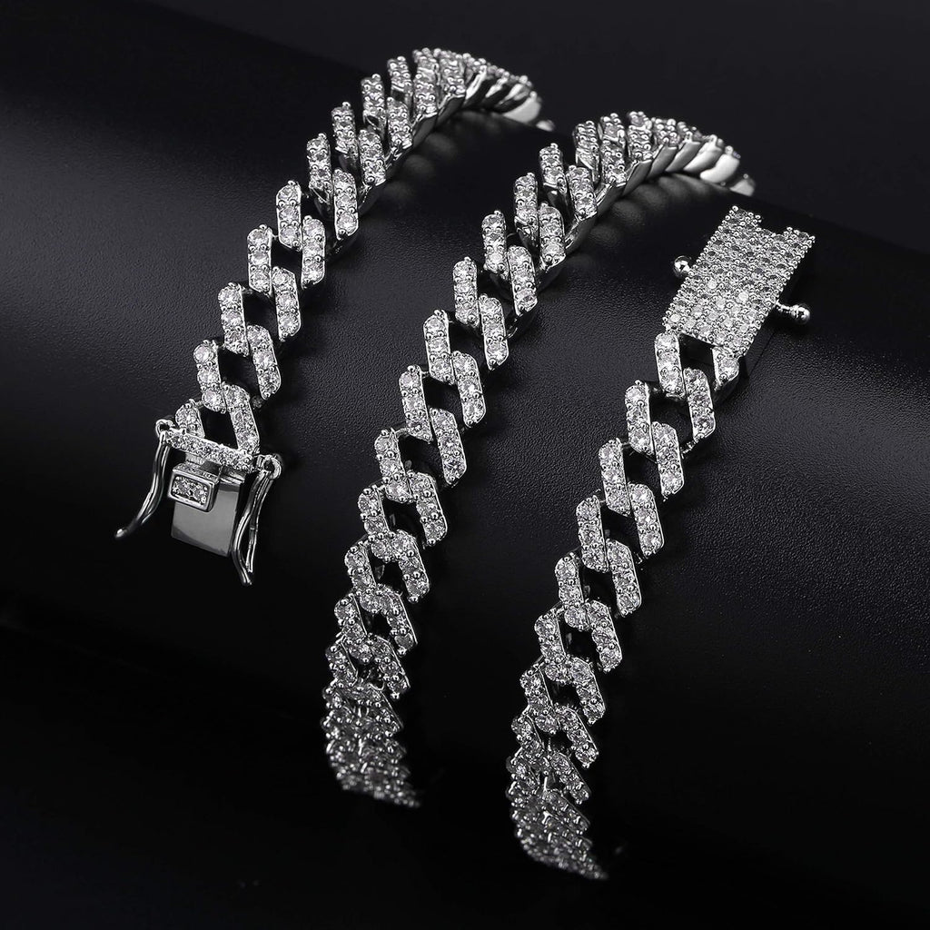 YOSZO 10mm 6 Times 14K Gold Plated Iced Out Lab Diamond Prong Setting Long Buckle Miami Cuban Link Choker Chain Necklace for Men