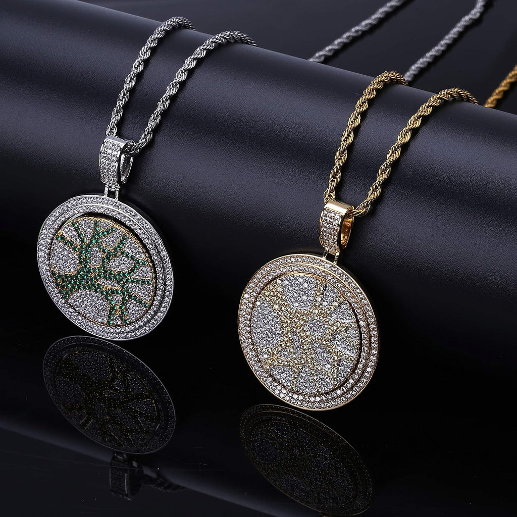 YOSZO Micropave CZ Iced Out Spinner Tree of Life XO Pendant Necklace Hip Hop Jewelry for Men