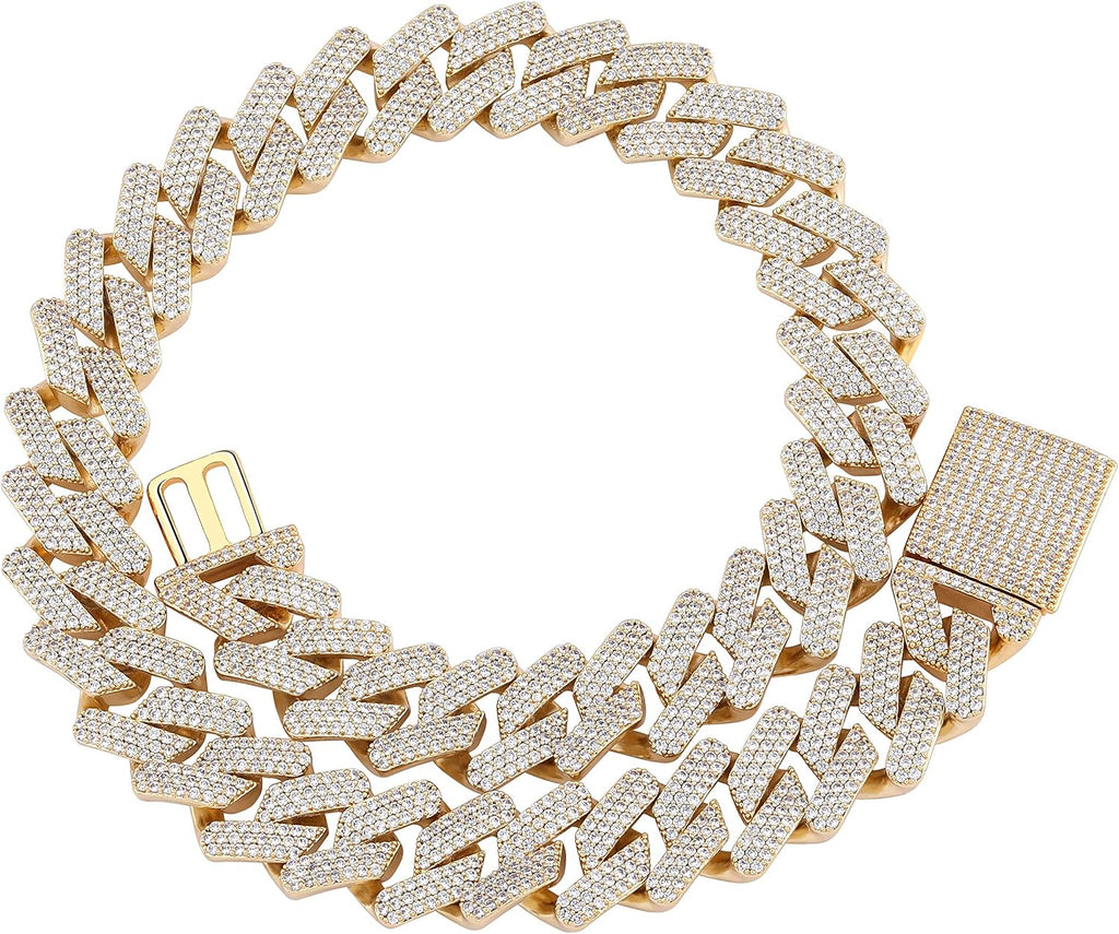 YOSZO 20mm 6 Times 14K Gold Plated Iced Out Lab Diamond Miami Cuban Link Chain Choker for Men with Box Clasp Hip Hop