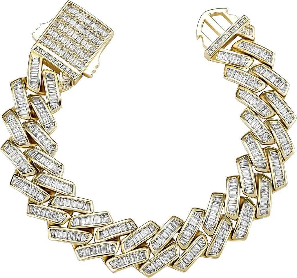 YOSZO Gold Baguette Bracelet Cuban Link Chain Bracelets for Men Iced out 14K Gold Plated 12mm/18mm Miami Curb Bracelet for Women Cubic Zirconia Double Spring Ring Clasp Birthday Gifts