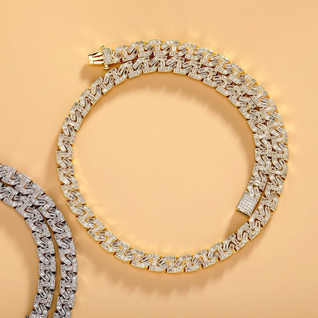 YOSZO Cuban Link Chain for Men Gold Jewelry Silver Baguette Diamond Miami Choker Necklace for Women 9mm Iced out 14K Gold Plated Gifts for Women
