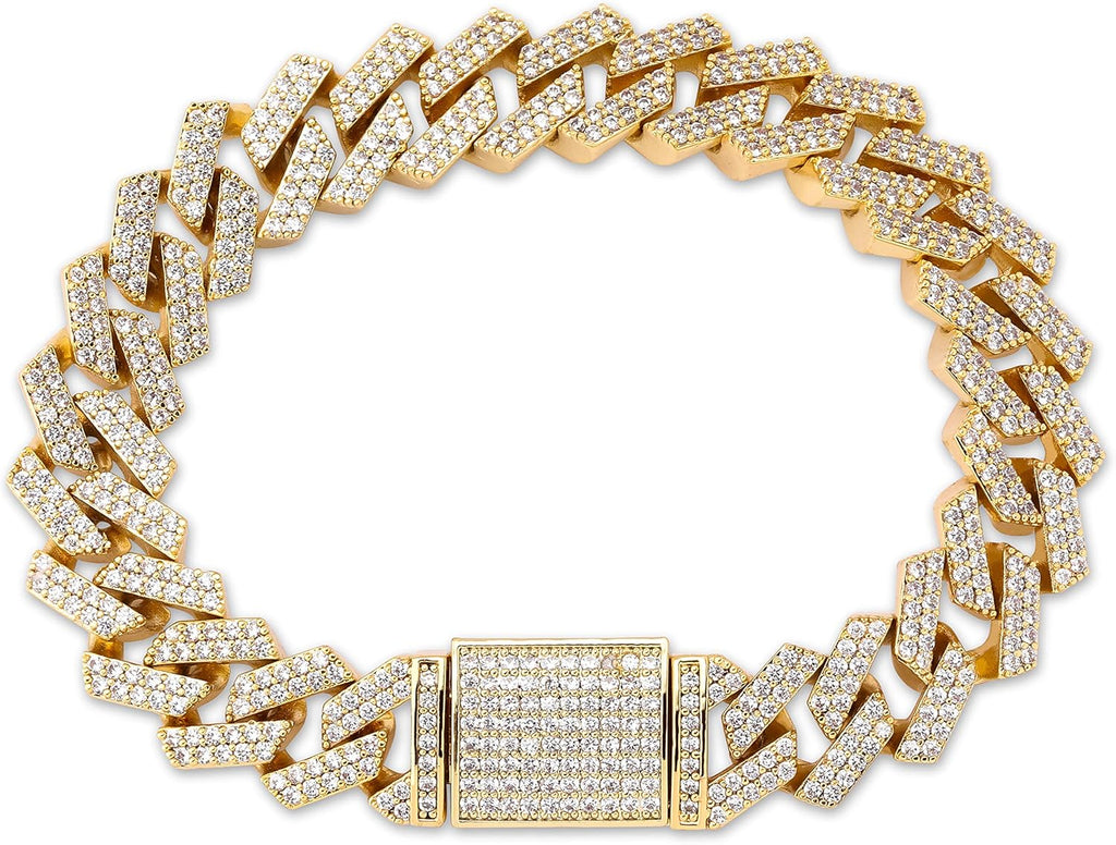 YOSZO 14mm 6 Times 14K Gold Filled Iced out Lab Diamond Miami Cuban Link Bracelet for Men with Box Clasp Hip Hop