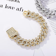 Load image into Gallery viewer, YOSZO Gold Baguette Bracelet Cuban Link Chain Bracelets for Men Iced out 14K Gold Plated 12mm/18mm Miami Curb Bracelet for Women Cubic Zirconia Double Spring Ring Clasp Birthday Gifts