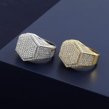 Carica l&#39;immagine nel visualizzatore di Gallery, YOSZO Mens Iced Out CZ Hexagon Bling Pinky Ring 18k gold Plated Hip Hop Ring for Men