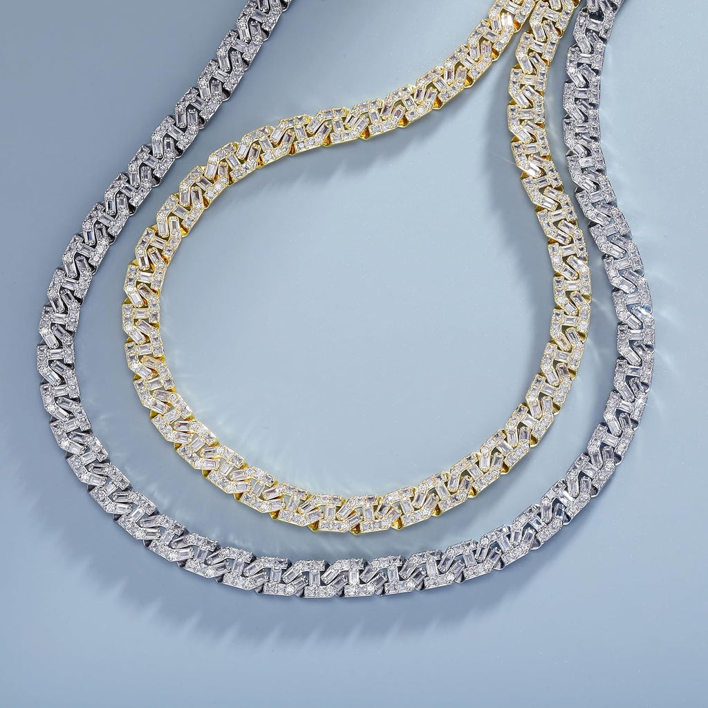 YOSZO Cuban Link Chain for Men Gold Jewelry Silver Baguette Diamond Miami Choker Necklace for Women 9mm Iced out 14K Gold Plated Gifts for Women