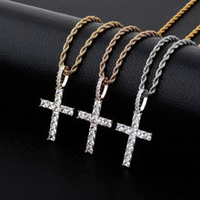 Carica l&#39;immagine nel visualizzatore di Gallery, YOSZO Cross Necklace Men Gold Princess Diamond Cross Chain Iced out 14K Gold Plated Cubic Zirconia Pendant Necklace for Women 24 Stainless Steel Chain Gold Jewelry