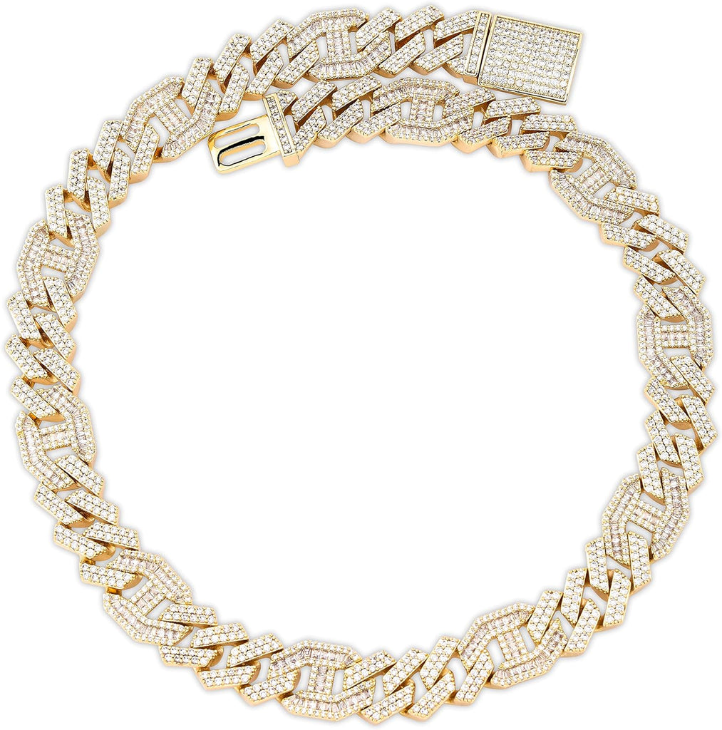 YOSZO Hip Hop 6 Times 14k Gold Plated 14mm Miami Cuban Link Chains Necklace Iced Out Paved Bling Drip Sharp Edge Cuban with Baguette CZ for Men