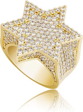 Carica l&#39;immagine nel visualizzatore di Gallery, YOSZO Gold Ring Star Men Diamond Ring Iced out Cuic Zirconia 14K Gold Silver Plated Punk Band Hexagram Gold Jewelry 7-11