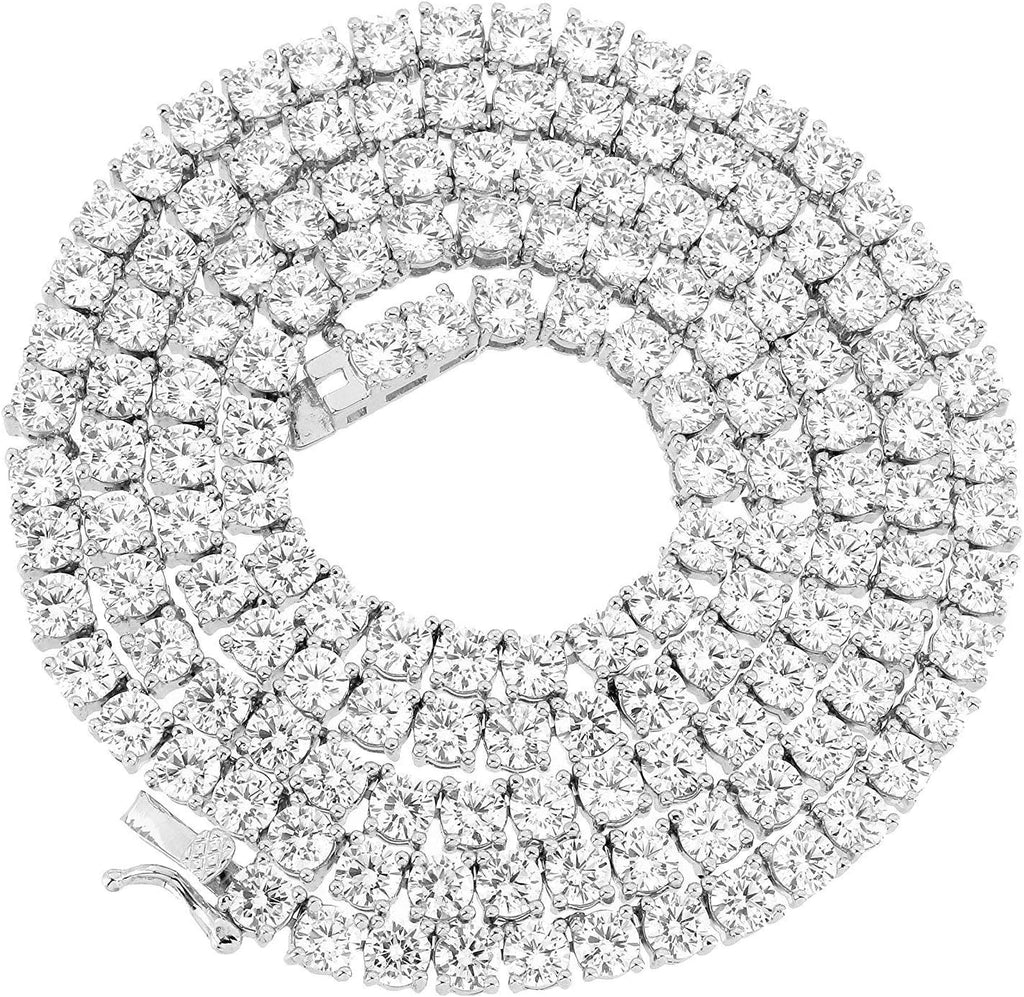 Unisex 1 Row Tennis Necklace/Bracelet Silver Finish Lab Created Diamonds 4MM Iced Out Solitaires Tennis Chain 16-30 inches Bracelet 6.5-9 inches