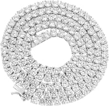 Laden Sie das Bild in den Galerie-Viewer, Unisex 1 Row Tennis Necklace/Bracelet Silver Finish Lab Created Diamonds 4MM Iced Out Solitaires Tennis Chain 16-30 inches Bracelet 6.5-9 inches