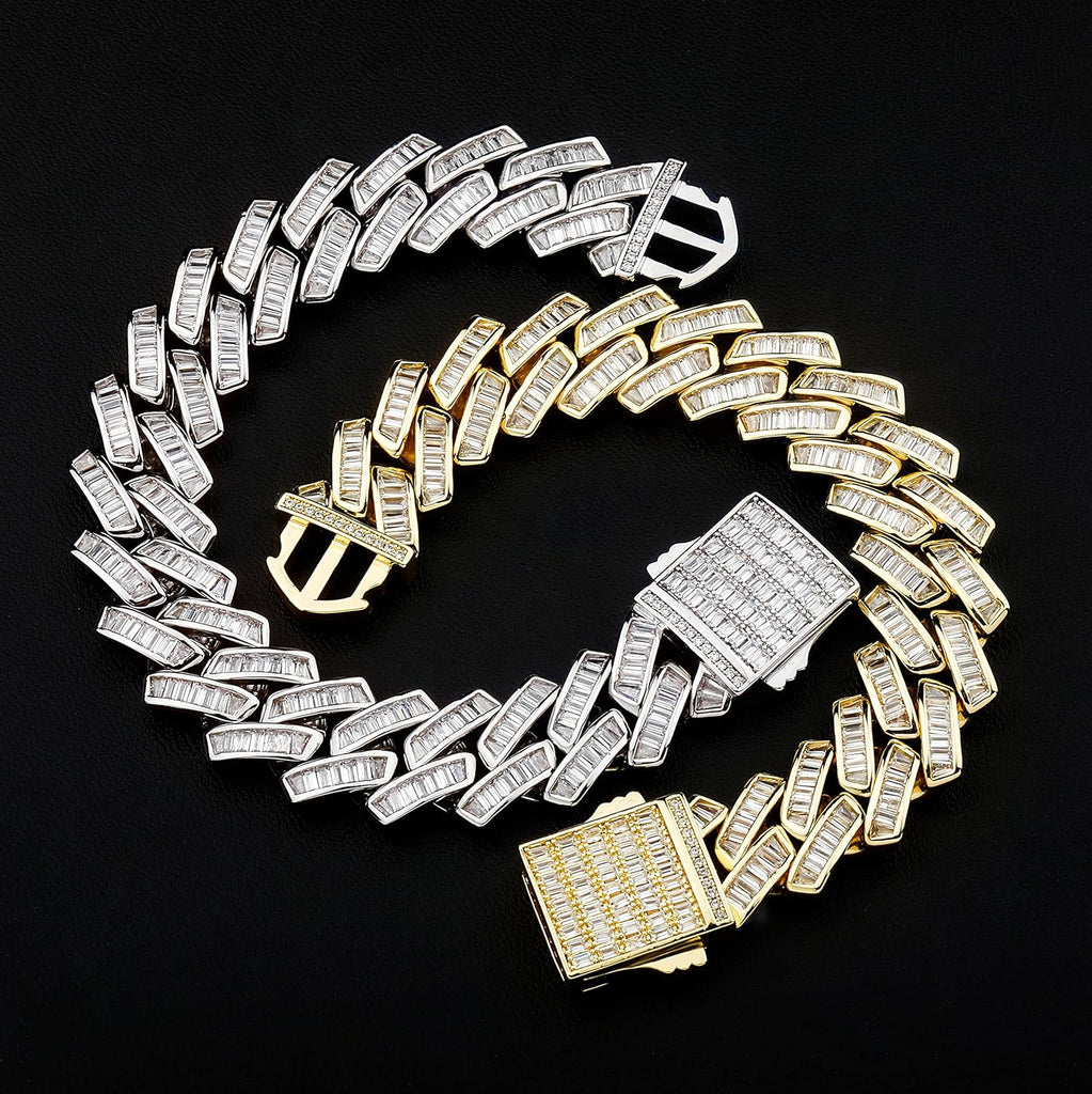 YOSZO Gold Baguette Bracelet Cuban Link Chain Bracelets for Men Iced out 14K Gold Plated 12mm/18mm Miami Curb Bracelet for Women Cubic Zirconia Double Spring Ring Clasp Birthday Gifts