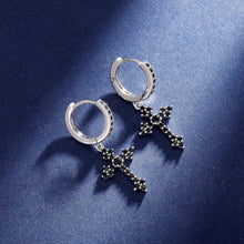 Charger l&#39;image dans la galerie, YOSZO Black Cross Hoop Dangle Earrings 14K Silver 5A+ Black Cubic Zirconia Cartilage Sterling Silver Cross Dangle Drop Earrings For Men Women Hypoallergenic