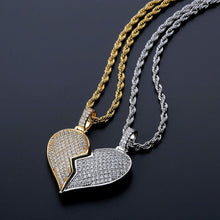 Load image into Gallery viewer, YOSZO Iced Out Premium Diamond Solid Magnetic Broken Heart Matching Pendant with 2 Rope Chains Necklace Valentine Gifts for Lovers Men and Women (Gold Matching)