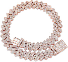 Charger l&#39;image dans la galerie, YOSZO 20MM 6 Times 14k Gold Plated Cuban Link Chain Full Iced Out Bling Round Baguette Cut Cubic Zirconia with Prong Setting Simulated Diamond Chain Choker Necklace for Men Women