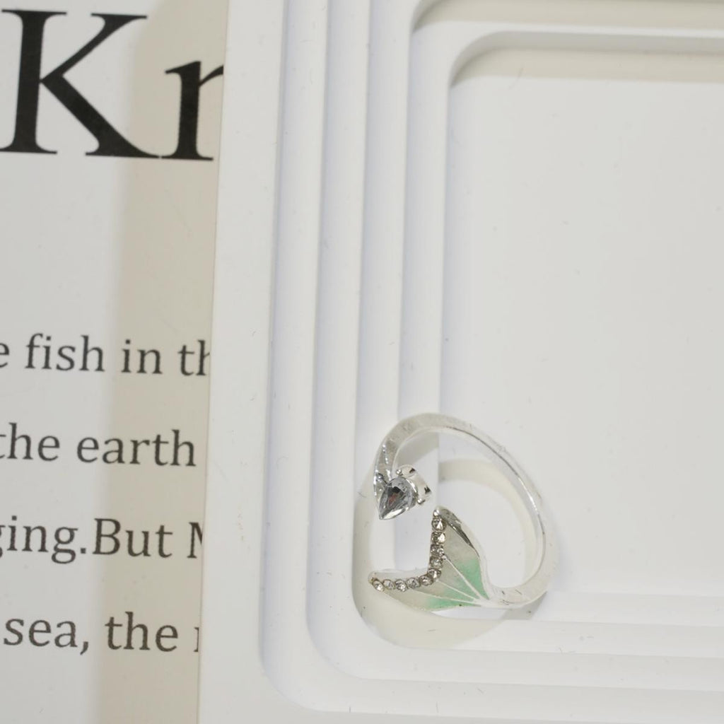Cincin Ekor Duyung, Hijau Kecerunan Enamel, Hiasan Zirkon, Barang Kemas Dongeng, Sesuai untuk Gadis Pencinta Lautan stainless  steel  ring