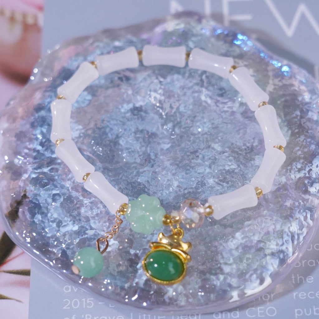 Gelang Manik, Putih dan Hijau, dengan Loket Hiasan, Barang Kemas Elegan, untuk Wanita, Gelang