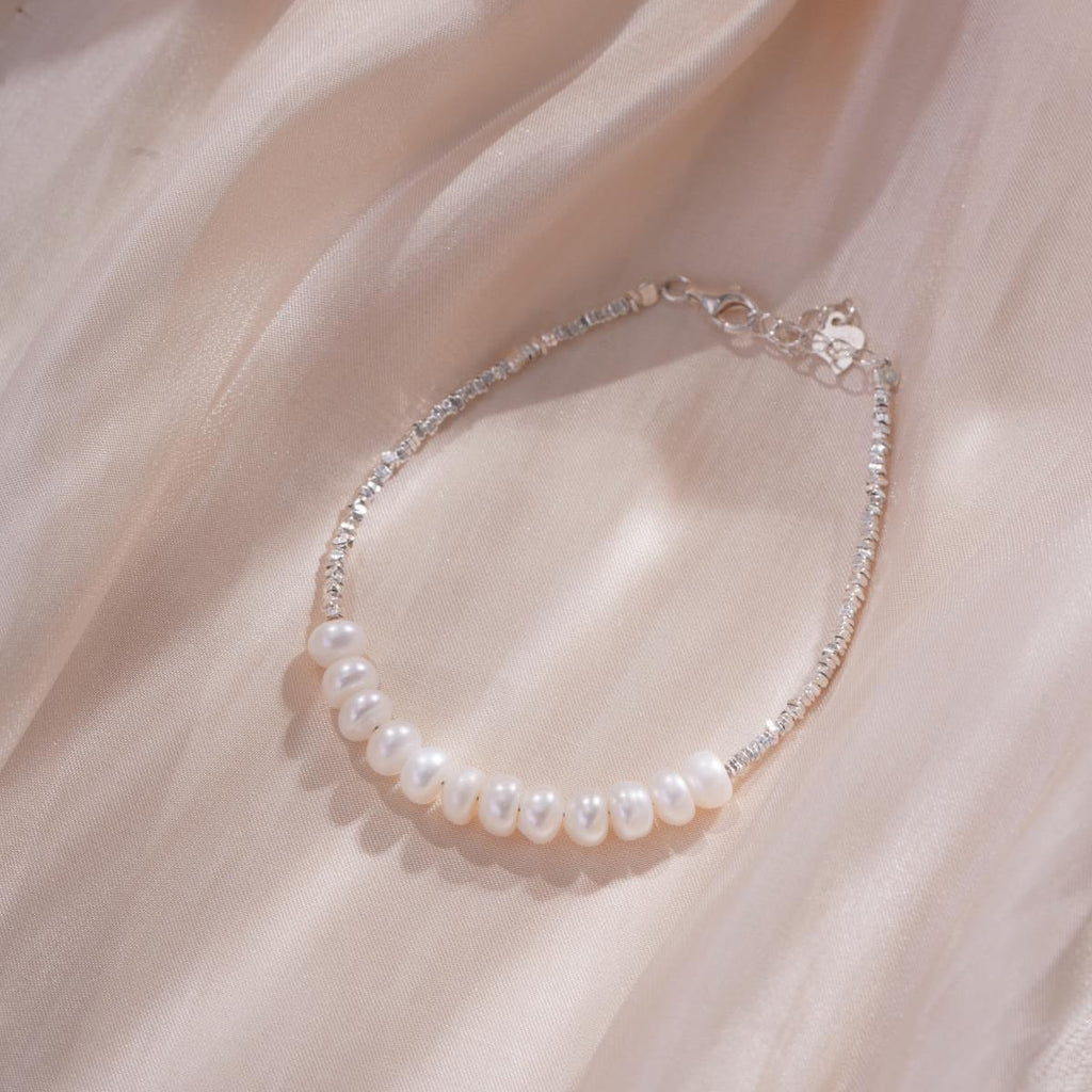 【Bracelet】Natural Freshwater Pearl Silver Textured Bracelet for Women Elegant Daily Wear Pearl Jewelry Gift
