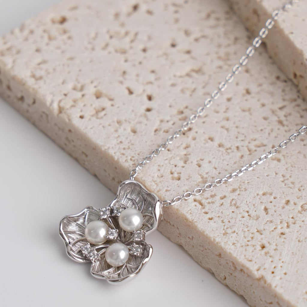 【Jewelry Set】Silver-Made Floral with Natural Freshwater Pearl Jewelry Set, Necklace, Earrings, Ring, Delicate Elegant Jewelry Set for Women