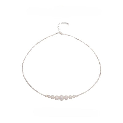 【Necklace】S925 Sterling Silver & Natural Freshwater Pearl Necklace Adjustable Chain Graduated Pearl Jewelry Gift for Ladies