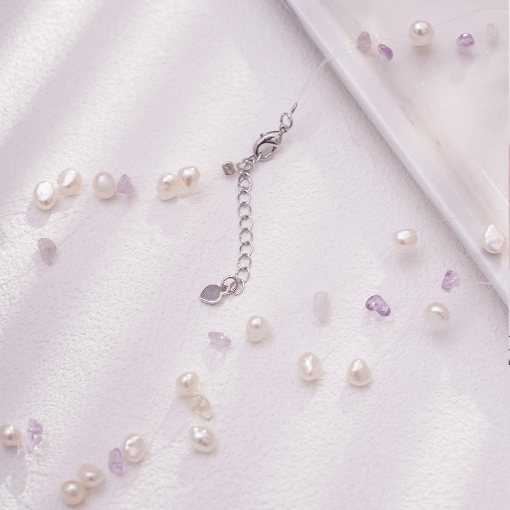 【Necklace】Copper Chain Natural Freshwater Pearl Beaded Necklace Heart Pendant Accent Casual Jewelry for Women Daily Wear