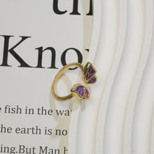 Laden Sie das Bild in den Galerie-Viewer, Cincin Terbuka, Berbentuk Rama-rama, Aloi Enamel Ungu, Gaya Manis Romantik, Sesuai untuk Pakaian Harian dan Hadiah Jewelry Rings stainless  steel  ring