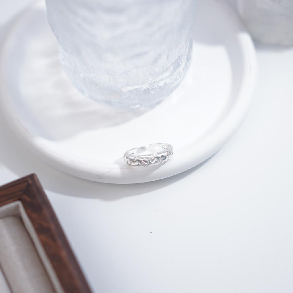 【Open Ring】Silver/Gold-Plated Copper Rings, Braided Texture with Zircons, Trendy Retro Jewelry for Women