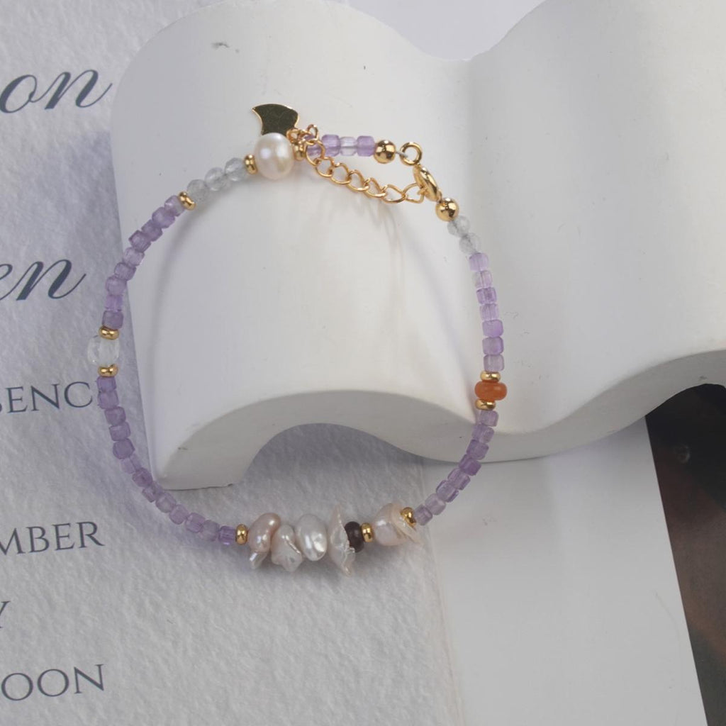 【Beaded Bracelet】Natural Amethyst & Pearl Bracelet, Retro Romantic Style, Perfect for Fashion Women