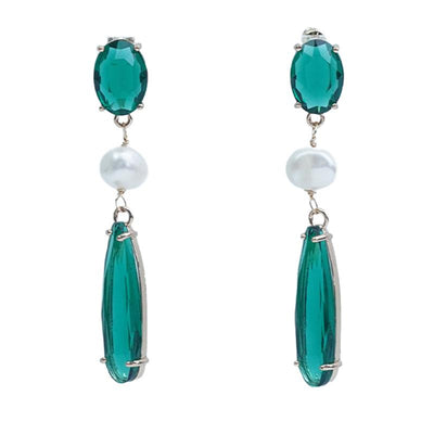 【Earrings】Chinese Art Grass & Pearl Drop Earrings Green Gradient Copper Chain Lightweight Earring for Women