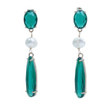 【Earrings】Chinese Art Grass & Pearl Drop Earrings Green Gradient Copper Chain Lightweight Earring for Women
