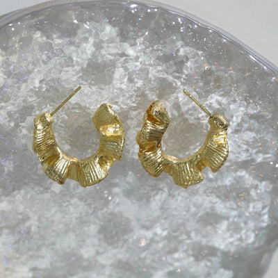 【Hoop Earrings】Gold-Plated Textured Hoop Earrings, Chic Fold Design for Fashion Lovers