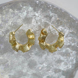 【Hoop Earrings】Gold-Plated Textured Hoop Earrings, Chic Fold Design for Fashion Lovers