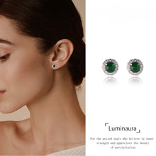 Load image into Gallery viewer, Jade Stud Earrings for Women, 925 Sterling Silver Green Jade Earrings with Cubic Zirconia Halo, Elegant Minimalist Studs, Gift Ready