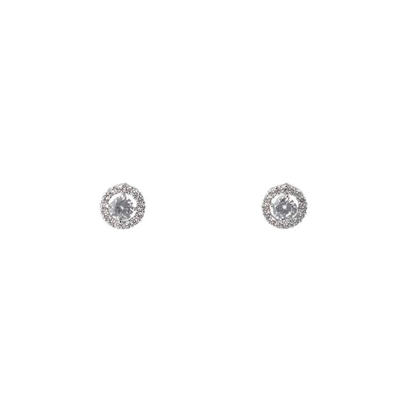 【Stud Earrings】Silver-Tone Crystal Halo Stud Earring - Timeless Minimalist for Women Everyday Sparkle