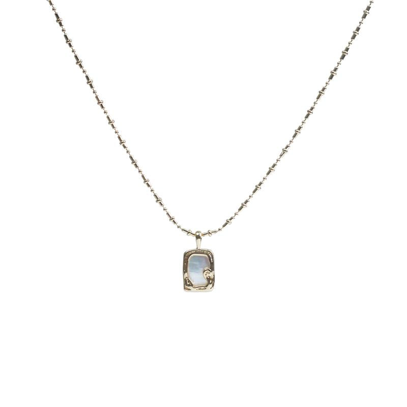 【Pendant Necklace】 Silver-Tone Copper Beaded Chain Pendant Necklace - Clean Layered Jewelry, Natural Elegance for Women