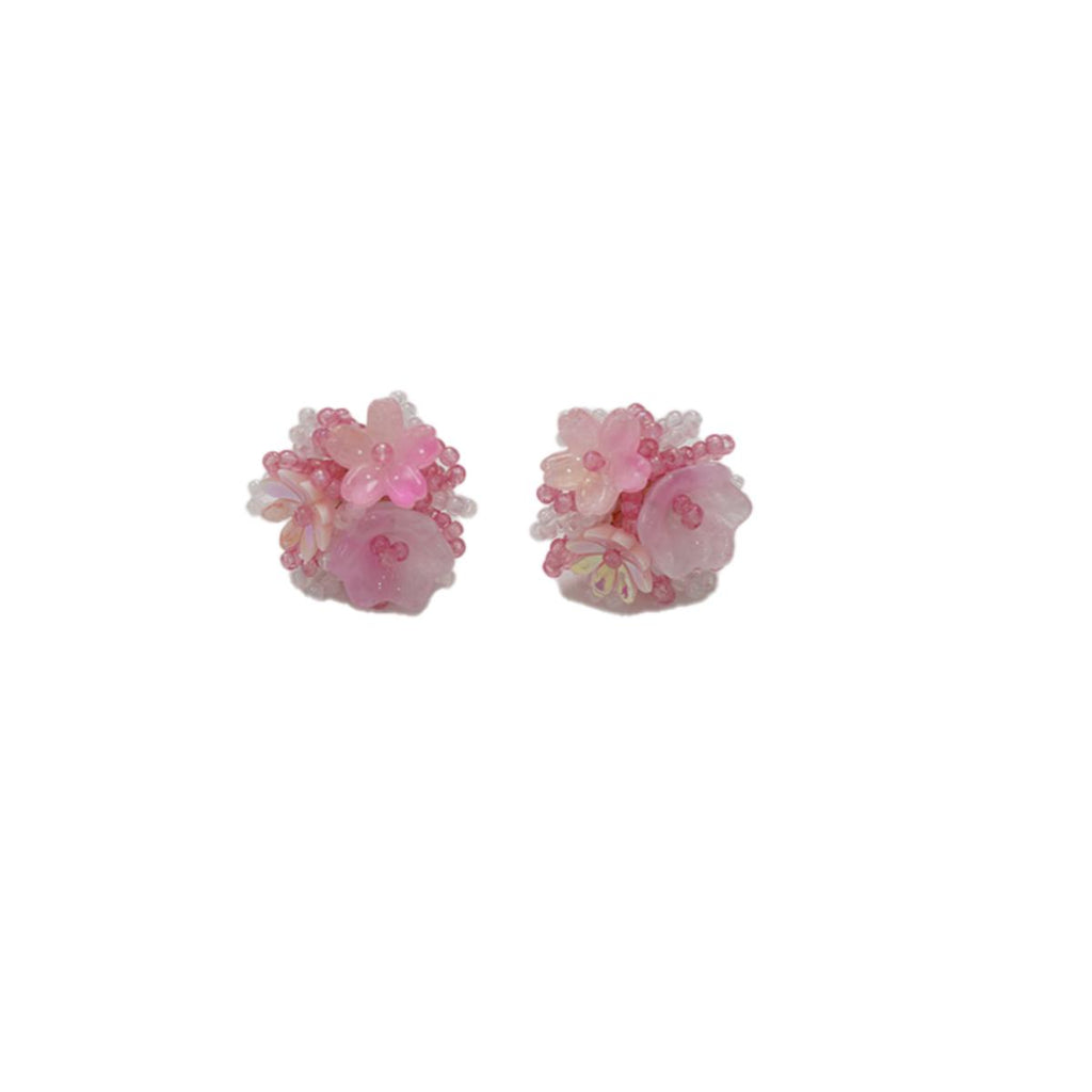 【Stud Earrings】Handmade Beaded Flower Pink & Blue Sweet Daily Earrings for Women