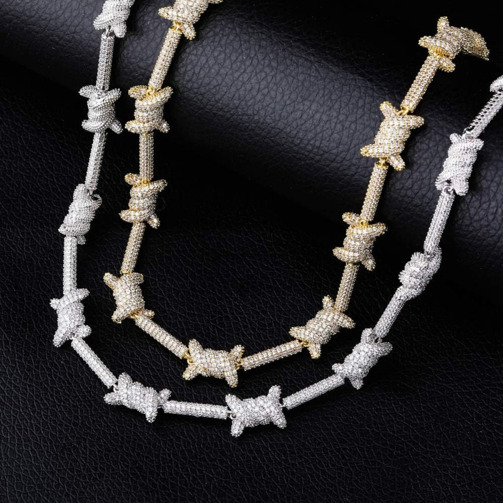 YOSZO 10mm Iced out Barbed Wire Link Chain 6 Times 14K Gold Filled Necklace for Men Hip Hop Rapper Accessory