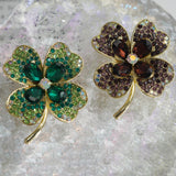 Lucky Clover Brooch - Gold Alloy Frame (Green/Purple), Radiant Charm for Fresh Style
