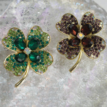 Load image into Gallery viewer, Kerongsang Semanggi Bertuah, Bingkai Aloi Emas, Warna Hijau / Ungu, Pesona Bersinar, Sesuai untuk Gaya Segar pin  brooch
