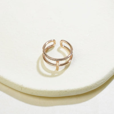 Gold-Plated & Silver Open Ring Set - Double Layer Elegant Minimalist Rings for Women