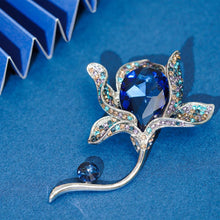 Load image into Gallery viewer, Elegant Flower Brooch with Deep Blue &amp; Crystals - For Formal Attire &amp; Women&#39;s Fashion Accessory