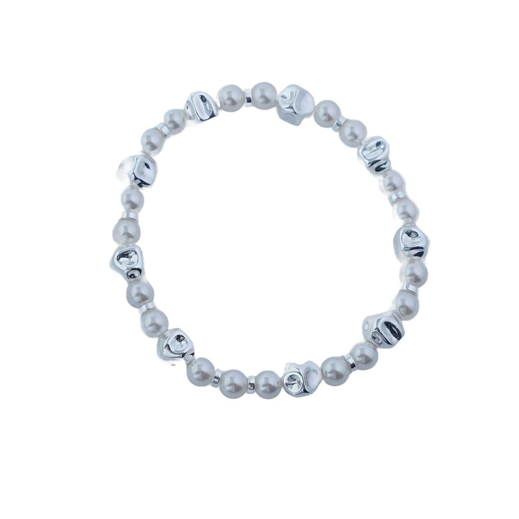 Minimalist Pearl & Copper Bead Bracelet - Modern Silver Grey & White Jewelry for Trendy Women