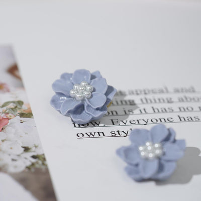 【Stud Earrings】Blue Petals with White Faux Pearl Centers, Spring-Inspired Jewelry for Girls