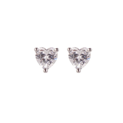 Small Heart Stud Earrings Silver-Tone Metal Crystal-like Zirconia Minimalist Romantic Jewelry for Women Girls