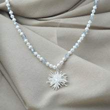 Carregar imagem no visualizador da galeria, 【Pendant Necklace】Silver Alloy&amp;Light Blue Crystal Beaded Necklace with Coral Charm, Daily Wear &amp; Gift for Her