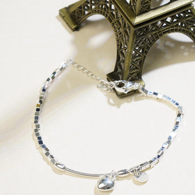 【Bracelet】Geometric Square Beads Chain Bracelet with Heart&Disc Pendants, Romantic Jewelry for Daily