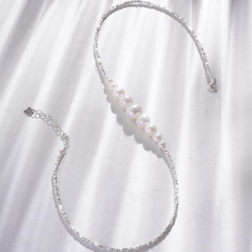 【Necklace】S925 Sterling Silver & Natural Freshwater Pearl Necklace Adjustable Chain Graduated Pearl Jewelry Gift for Ladies