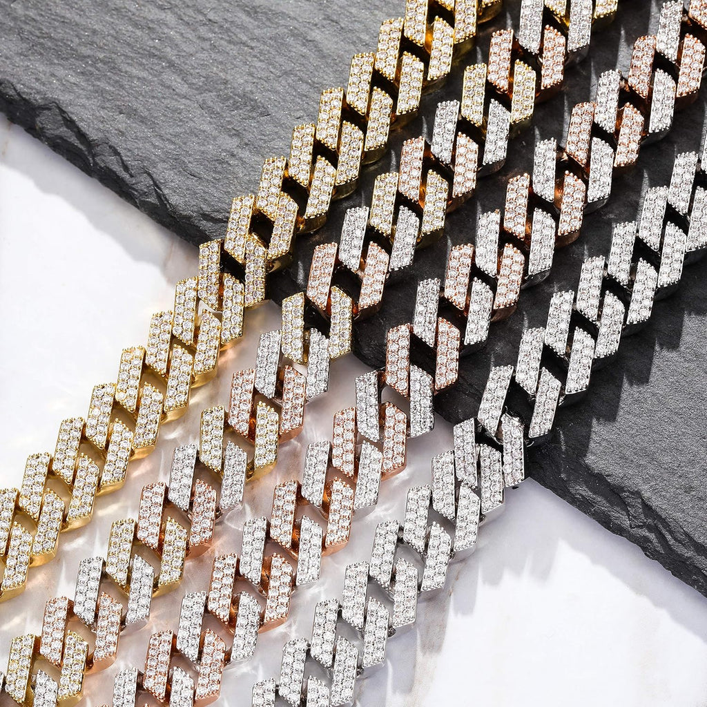 YOSZO Cuban Link Chain for Men 14mm 6 Times 14K Gold Plated Iced out Lab Diamond Miami Curb Cadenas De Oro Para Hombres Choker for Women with Box Clasp Hip Hop